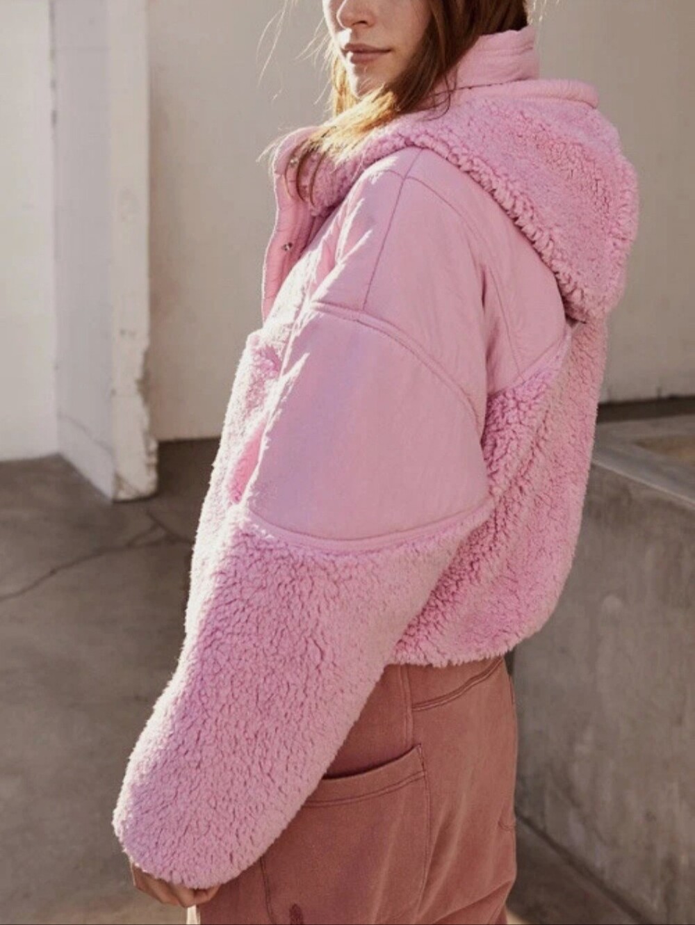 Free People Adventure Awaits Sherpa Fleece Hooded Jacket Sz Small Euphoric Lilac - Picture 11 of 15